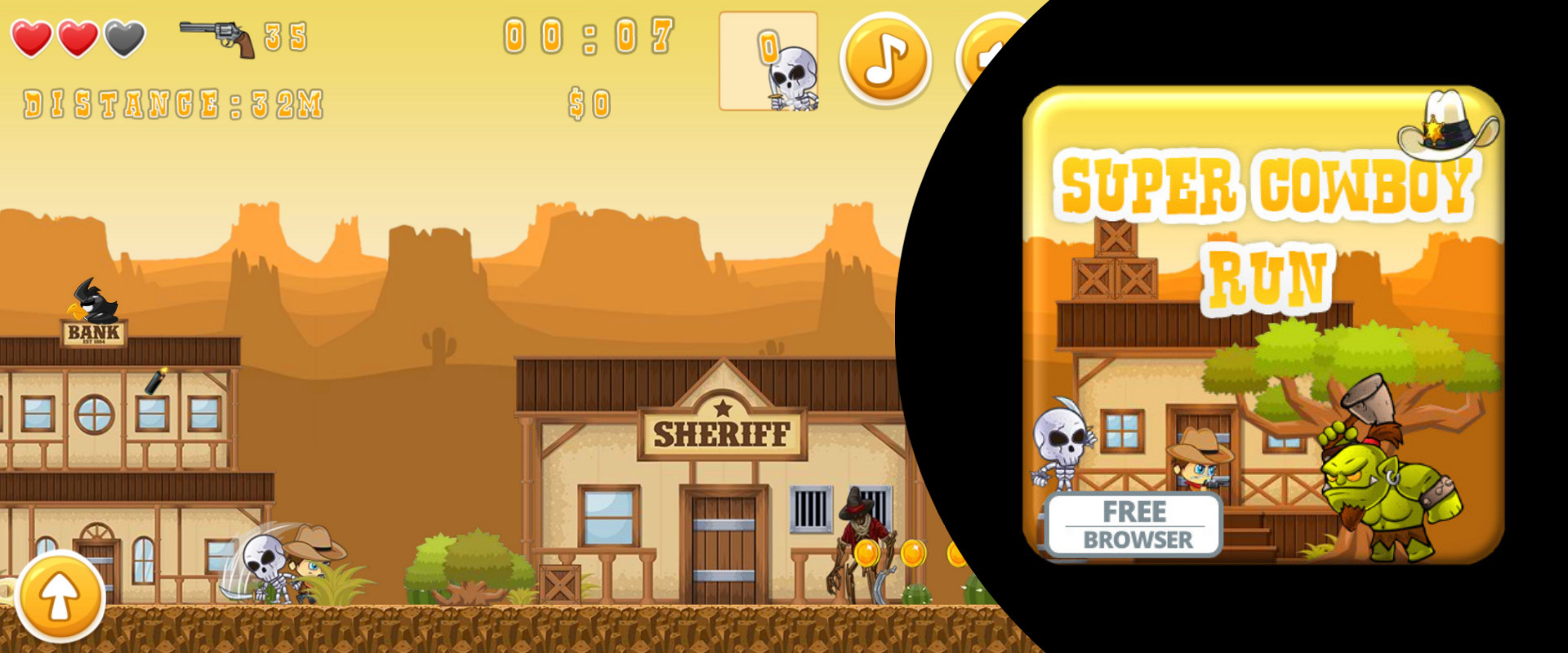 Play Free Browser Game Super Cowboy Run on GAWOONI.GAMES!